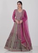 Multi Color Embroidered Gown In Net With Dupatta